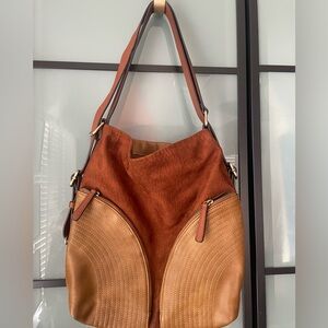 Sondra Roberts Rust & Tan Suede and Leather * Convertible hobo Shoulder Bag